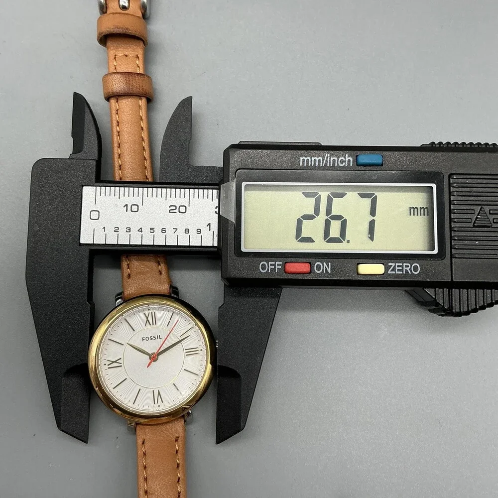 Fossil ES3791 Womens Watch 27mm Silver Dial Gold Tone Brown Leather New Battery